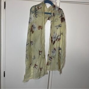 Vintage Yellow Ballet Dancer Hand Rolled Floral Scarf Art Nouveau 59” X 14”